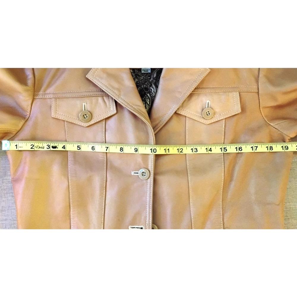 Womens Medium Wilsons Maxima Tan Cognac Leather Jacket Button Front Classic - Picture 13 of 16